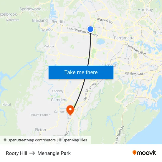 Rooty Hill to Menangle Park map
