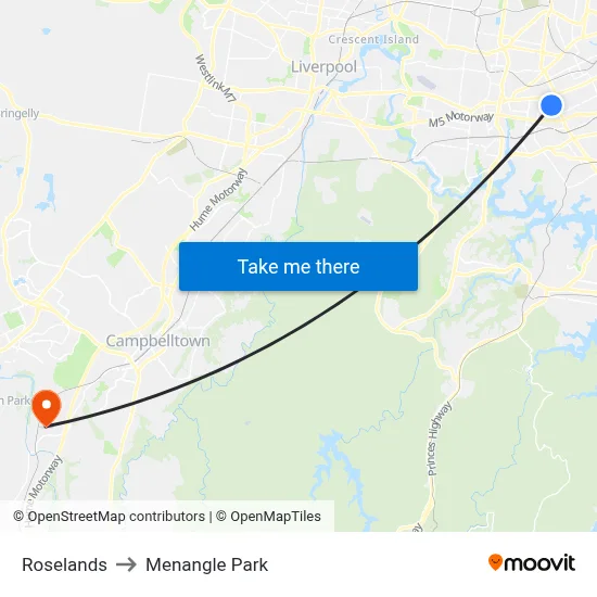 Roselands to Menangle Park map