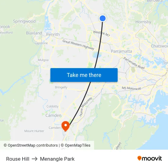 Rouse Hill to Menangle Park map