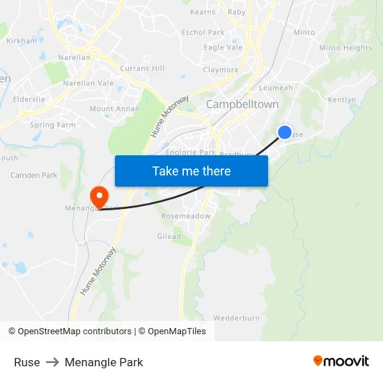 Ruse to Menangle Park map