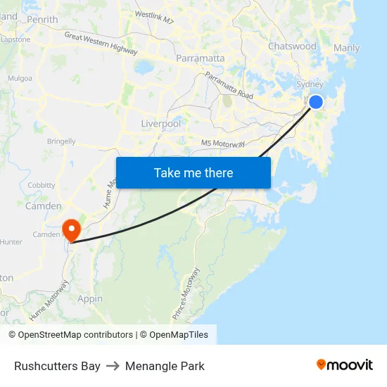 Rushcutters Bay to Menangle Park map