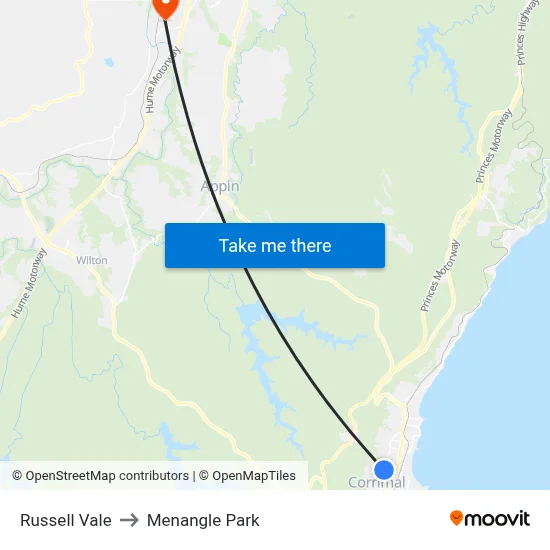 Russell Vale to Menangle Park map