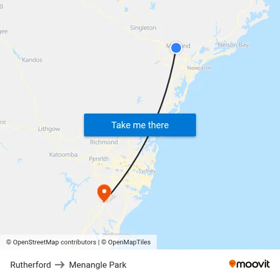 Rutherford to Menangle Park map