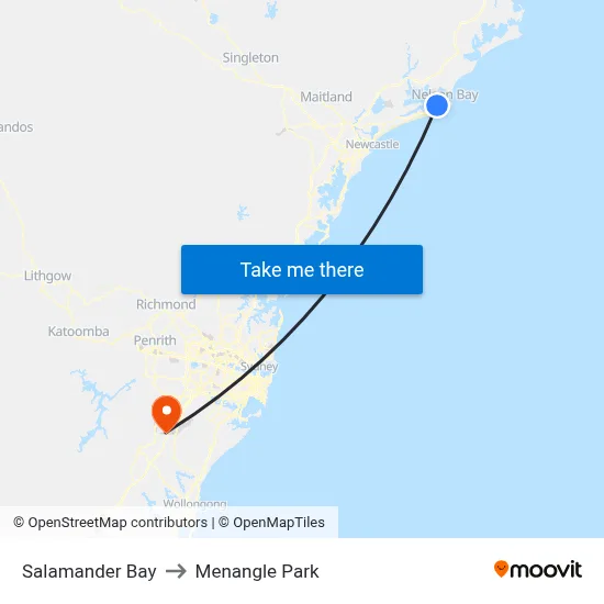 Salamander Bay to Menangle Park map