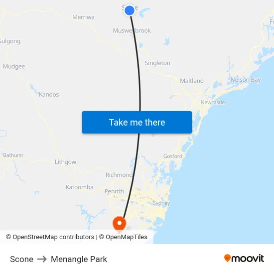Scone to Menangle Park map