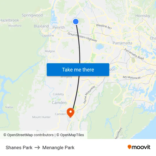 Shanes Park to Menangle Park map