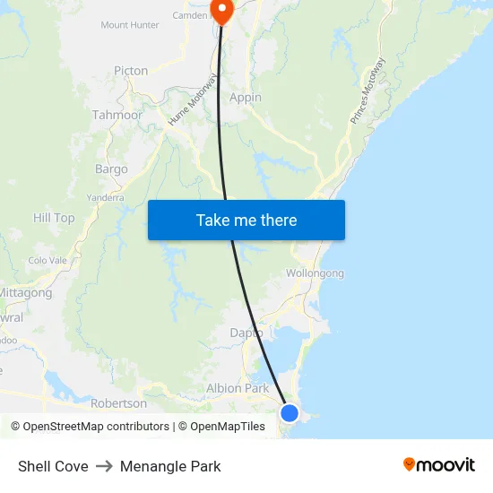 Shell Cove to Menangle Park map