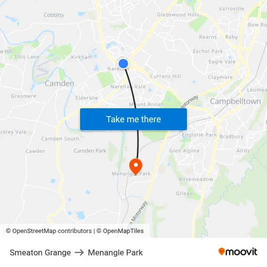 Smeaton Grange to Menangle Park map