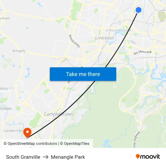 South Granville to Menangle Park map
