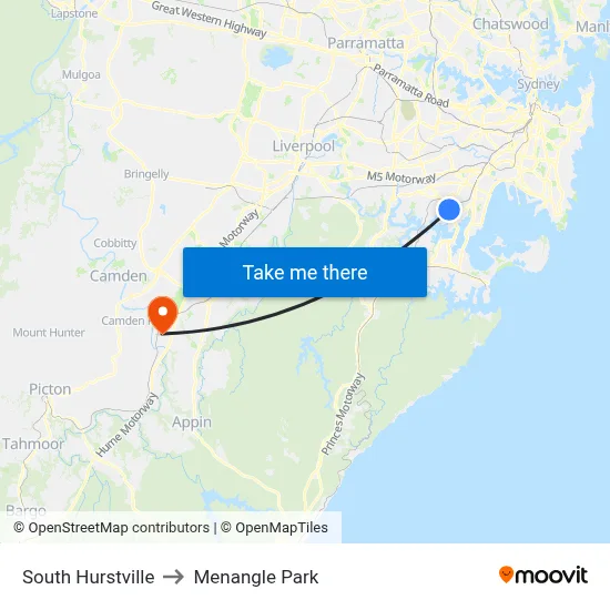 South Hurstville to Menangle Park map