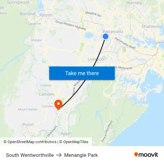 South Wentworthville to Menangle Park map