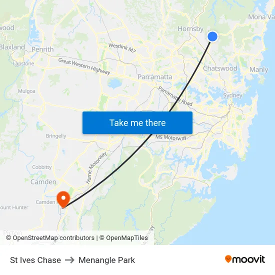 St Ives Chase to Menangle Park map