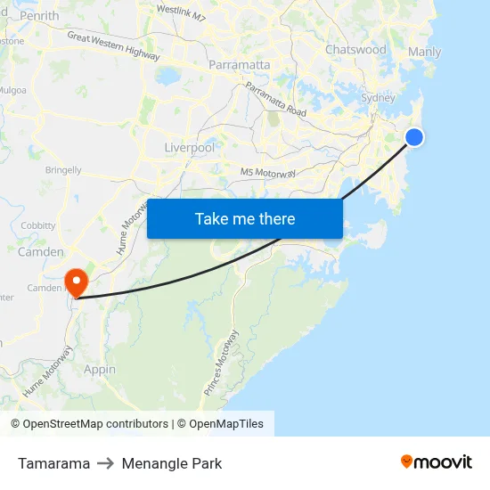 Tamarama to Menangle Park map