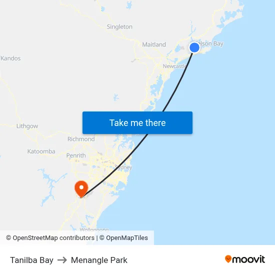 Tanilba Bay to Menangle Park map