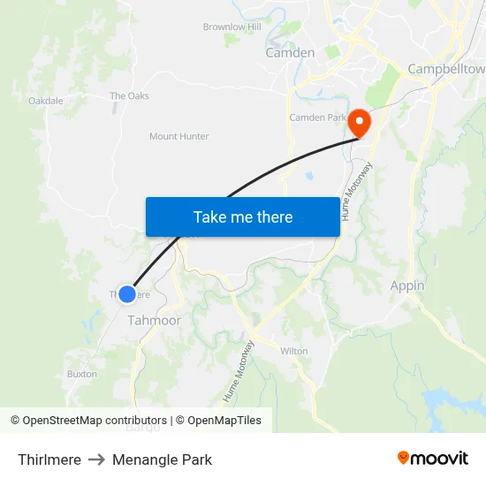 Thirlmere to Menangle Park map