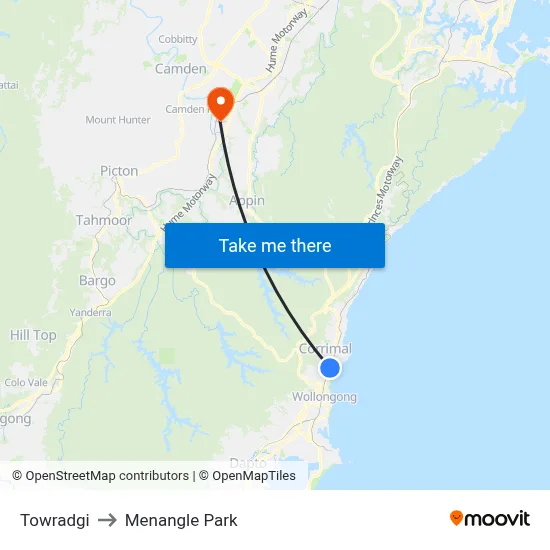 Towradgi to Menangle Park map