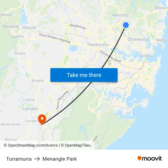 Turramurra to Menangle Park map