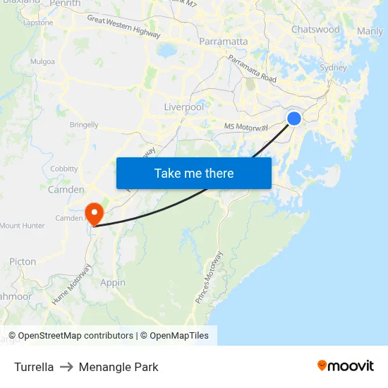 Turrella to Menangle Park map