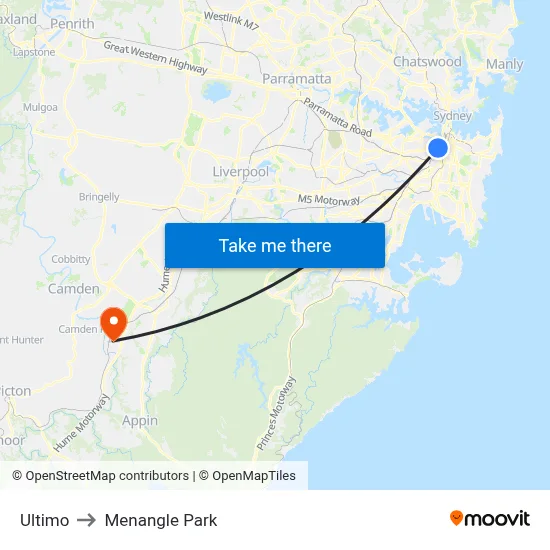 Ultimo to Menangle Park map