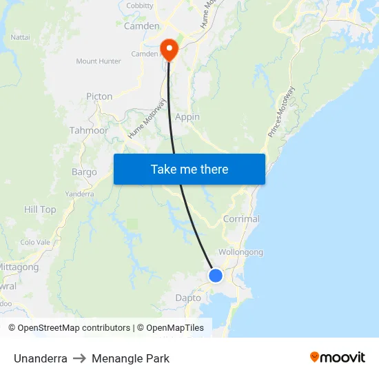 Unanderra to Menangle Park map