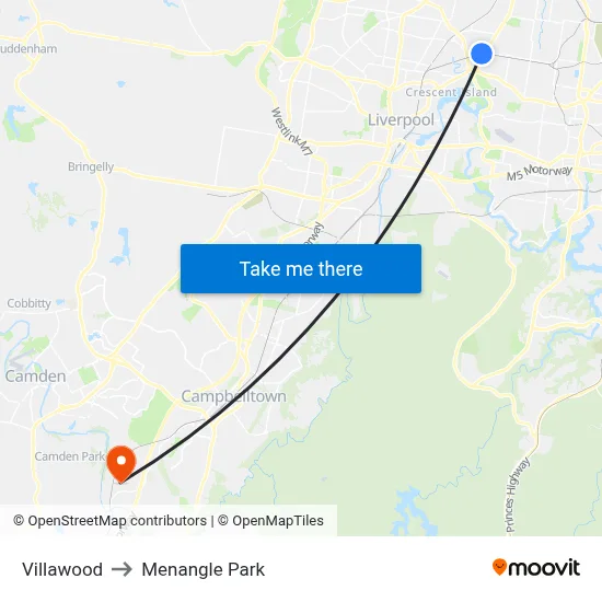 Villawood to Menangle Park map