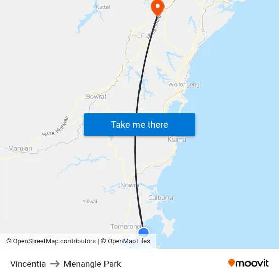 Vincentia to Menangle Park map