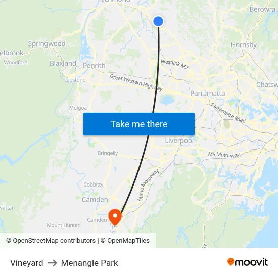 Vineyard to Menangle Park map
