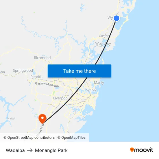 Wadalba to Menangle Park map