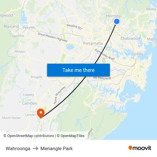 Wahroonga to Menangle Park map