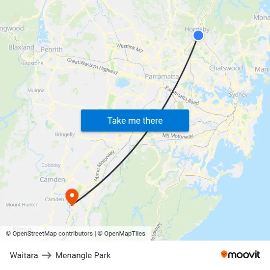 Waitara to Menangle Park map
