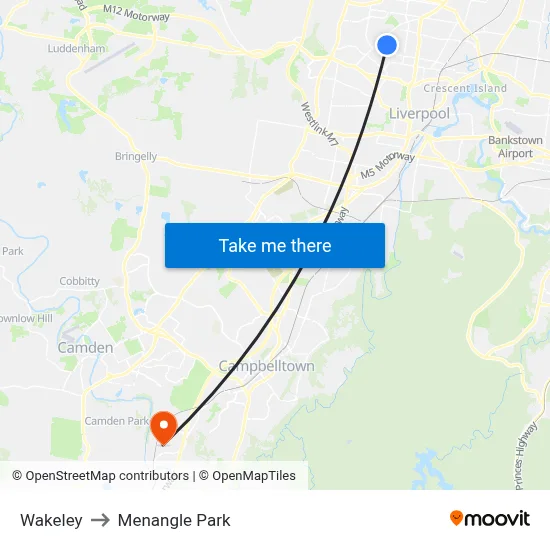 Wakeley to Menangle Park map