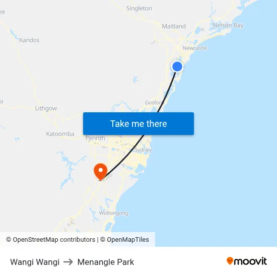 Wangi Wangi to Menangle Park map