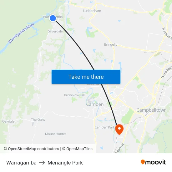 Warragamba to Menangle Park map