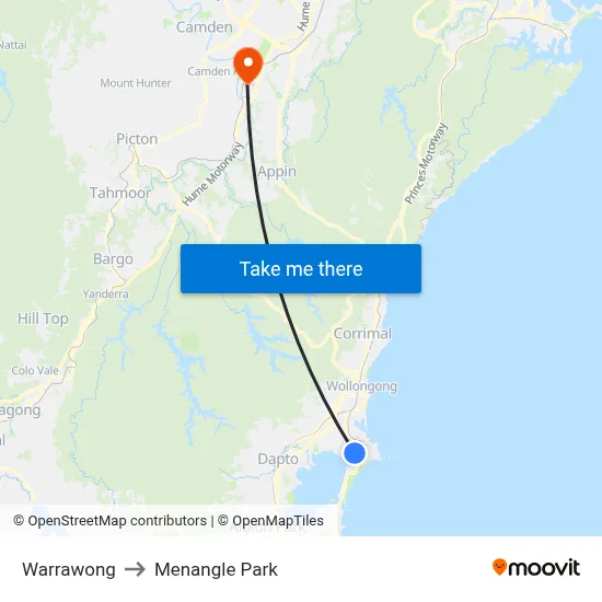 Warrawong to Menangle Park map