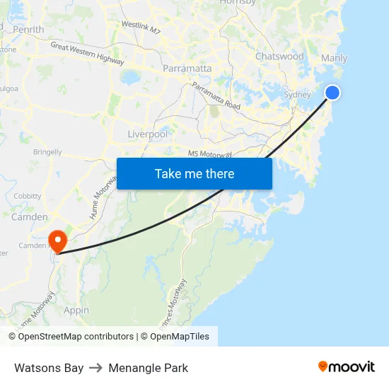 Watsons Bay to Menangle Park map