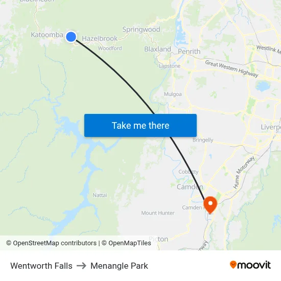 Wentworth Falls to Menangle Park map