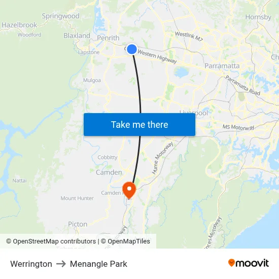 Werrington to Menangle Park map