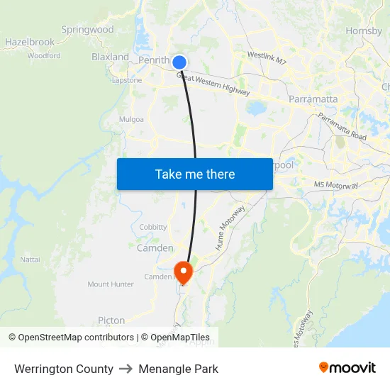 Werrington County to Menangle Park map