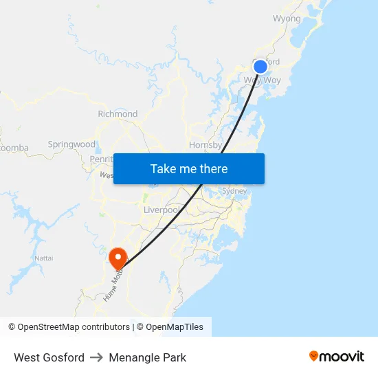 West Gosford to Menangle Park map