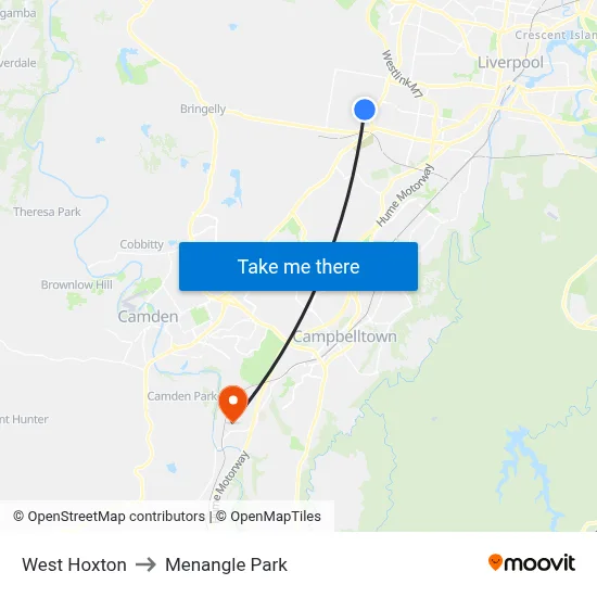 West Hoxton to Menangle Park map