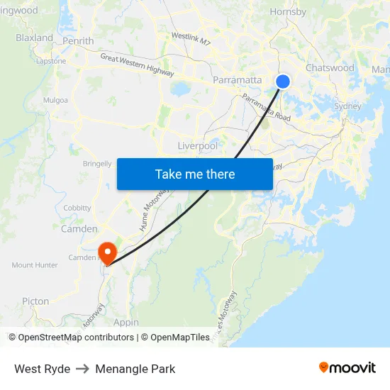 West Ryde to Menangle Park map