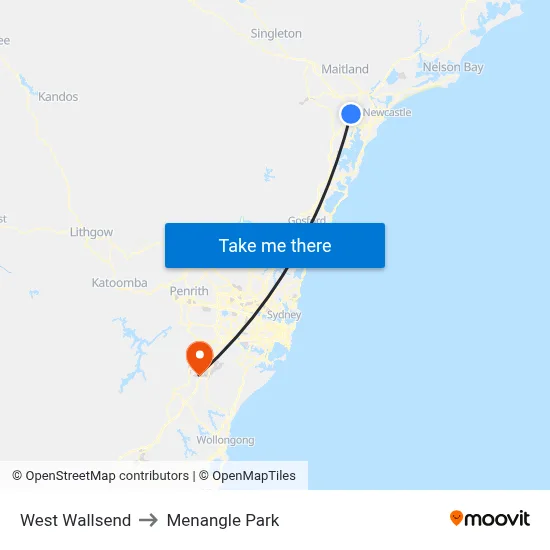 West Wallsend to Menangle Park map