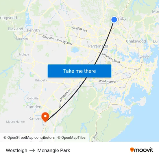 Westleigh to Menangle Park map