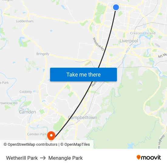 Wetherill Park to Menangle Park map