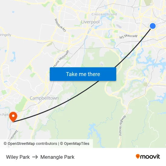 Wiley Park to Menangle Park map