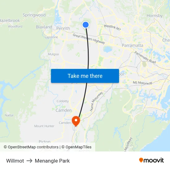 Willmot to Menangle Park map