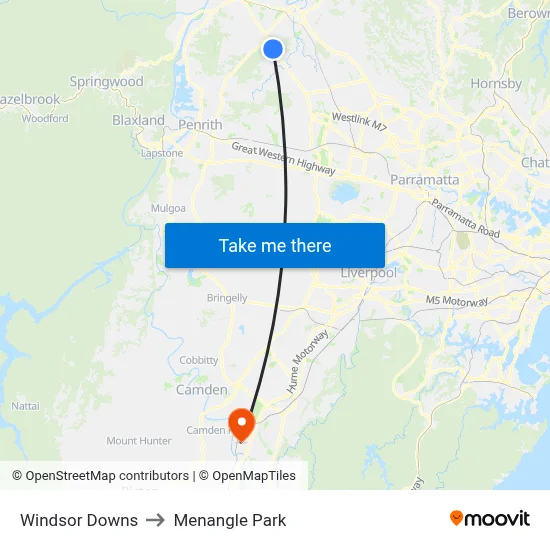 Windsor Downs to Menangle Park map