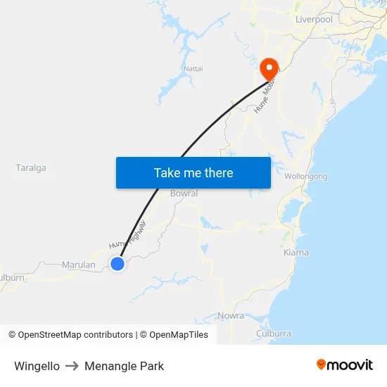 Wingello to Menangle Park map