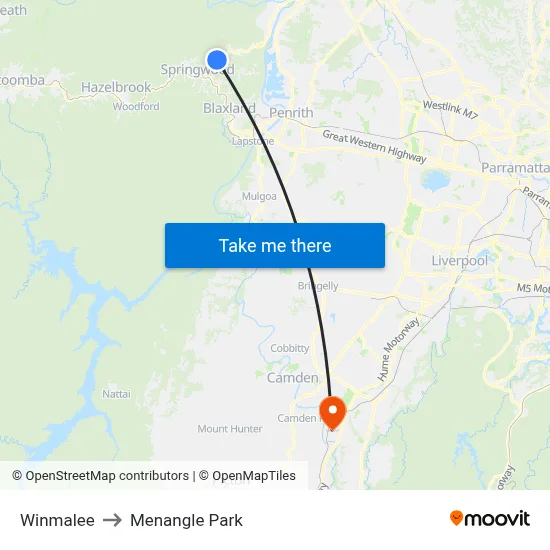 Winmalee to Menangle Park map