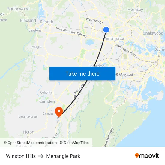 Winston Hills to Menangle Park map